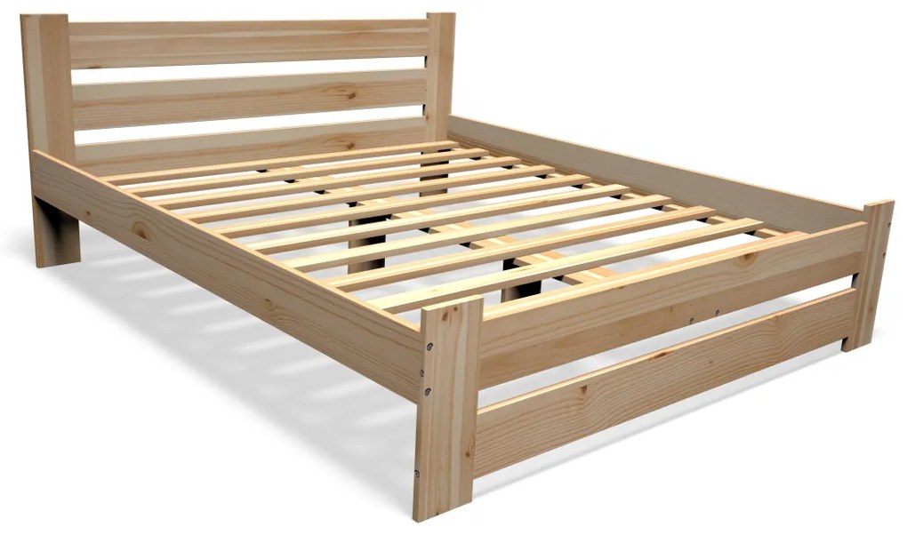 Expedo Pat din lemn masiv STUDY + somieră GRATIS, 180x200cm, natural/lac nu