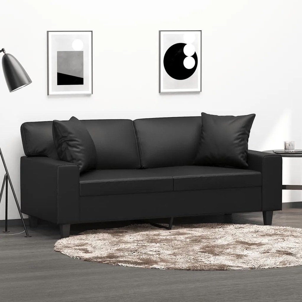 3153059 vidaXL Canapea cu 2 locuri, perne&pernuțe negru 140 cm piele ecologică