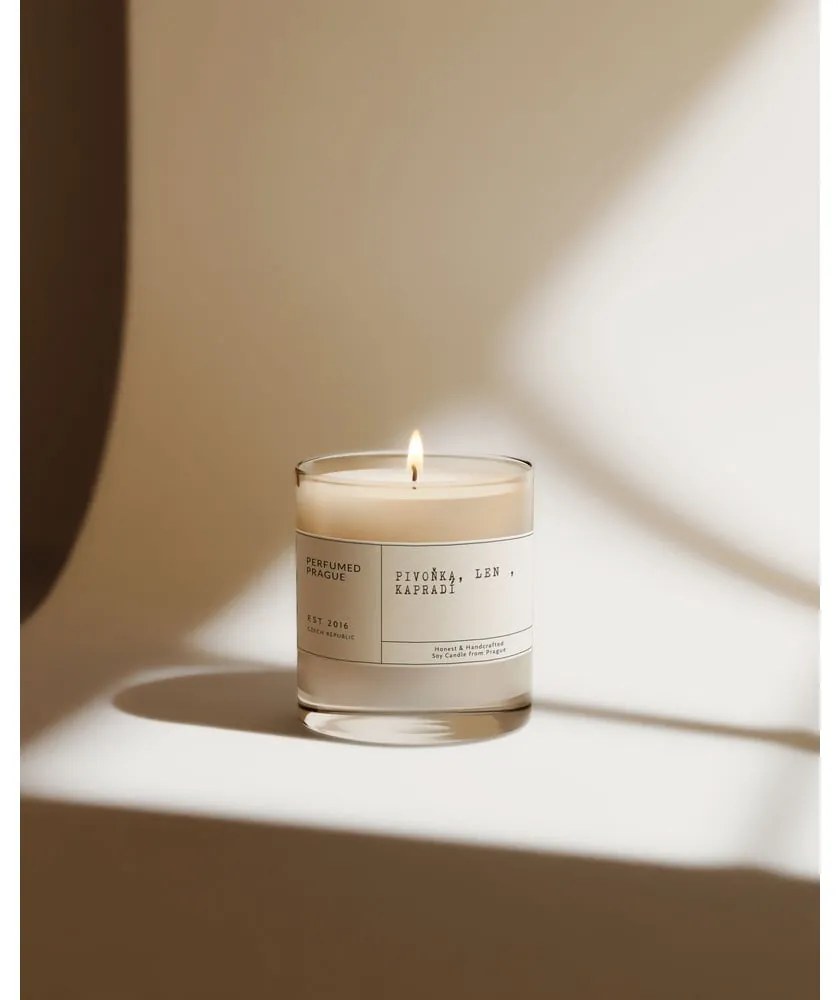 Lumânare parfumată din ceară de soia timp de ardere 40 h #68 Peony, Linen, Fern – Perfumed Prague