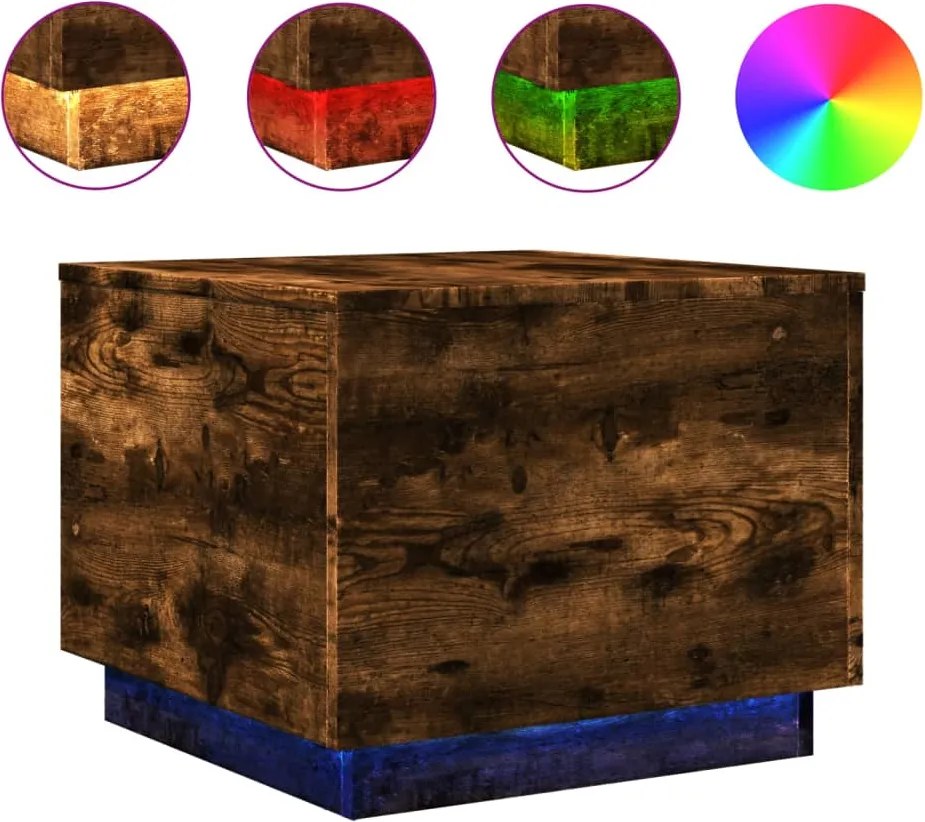 vidaXL Măsuță de cafea cu lumini LED, stejar fumuriu, 50x50x40 cm