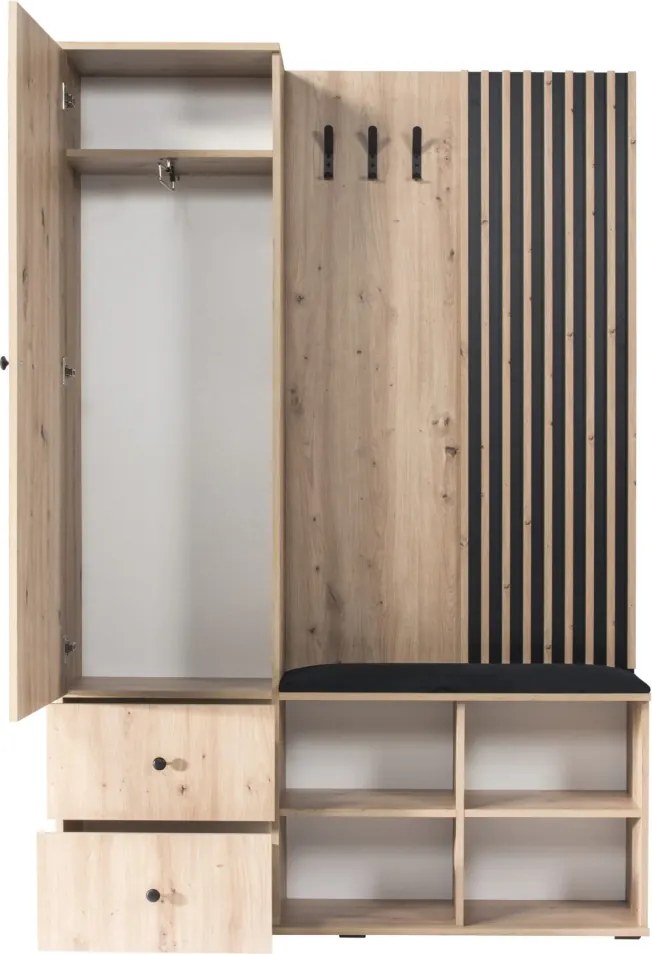 Modul pentru hol, stejar artisan / negru, KOLI C