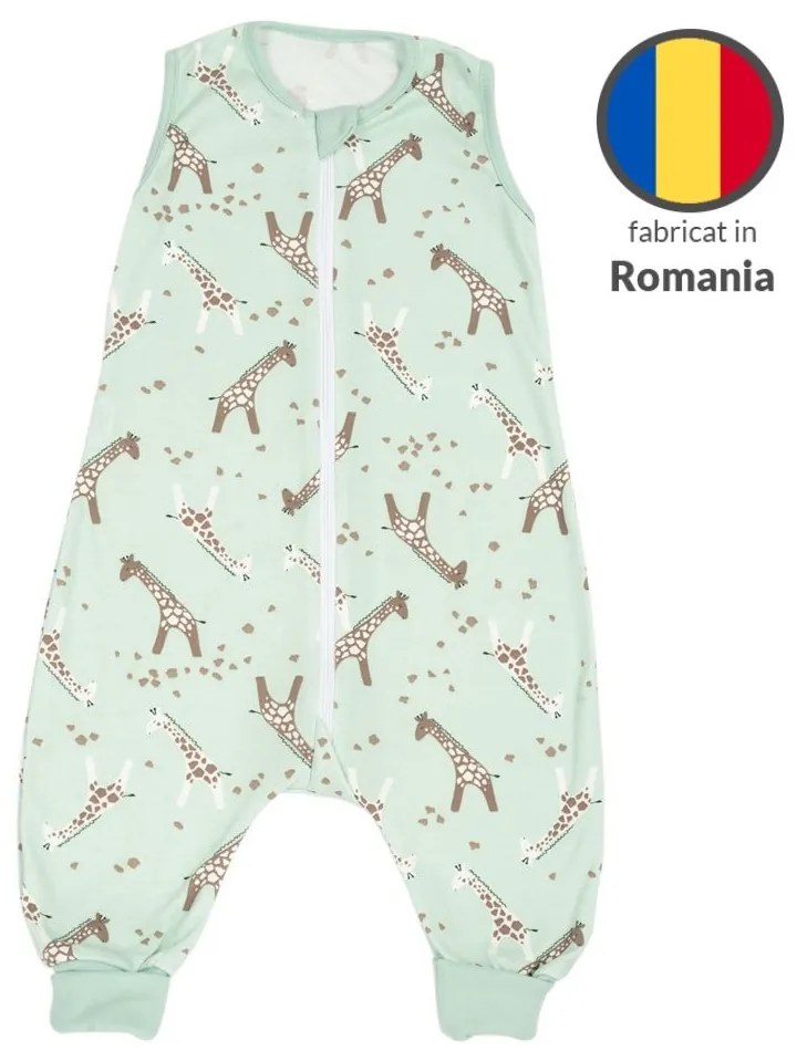 Sac dormit copii de vara din bumbac cu picioare 6-18 luni Kidizi Giraffe, 0.5 tog, mansete transformabile in soseta