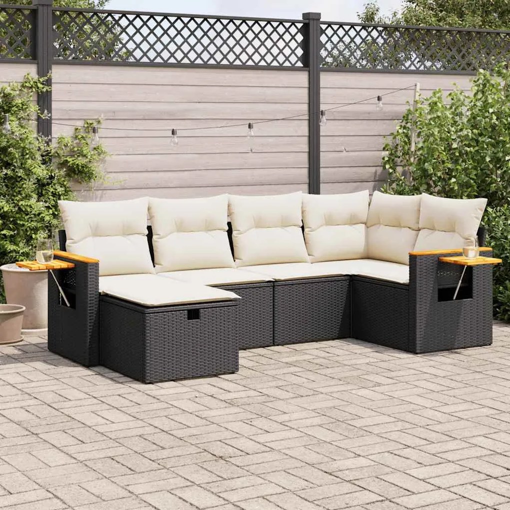 vidaXL Set mobilier de grădină cu perne, 6 piese, negru, poliratan