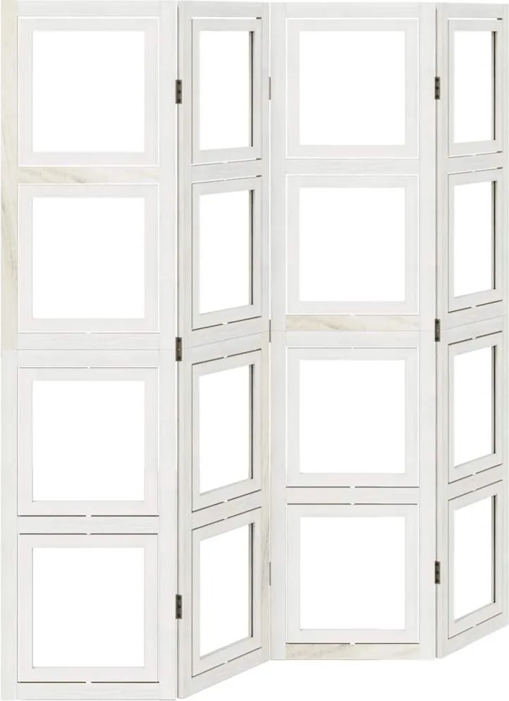 vidaXL Paravan cameră 4 panouri, alb, lemn masiv paulownia