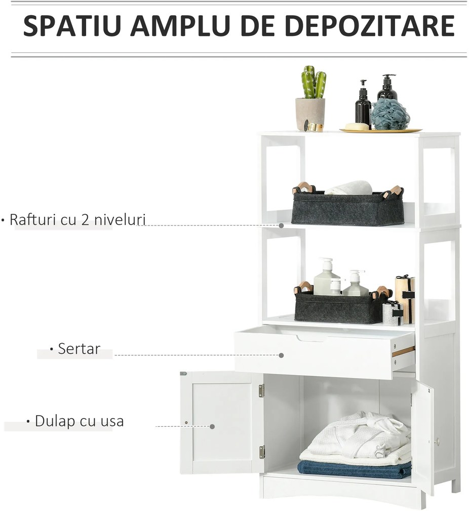 kleankin Dulap multifunctional cu rafturi, MDF, 60x33x122.5 cm, Alb | Aosom Romania