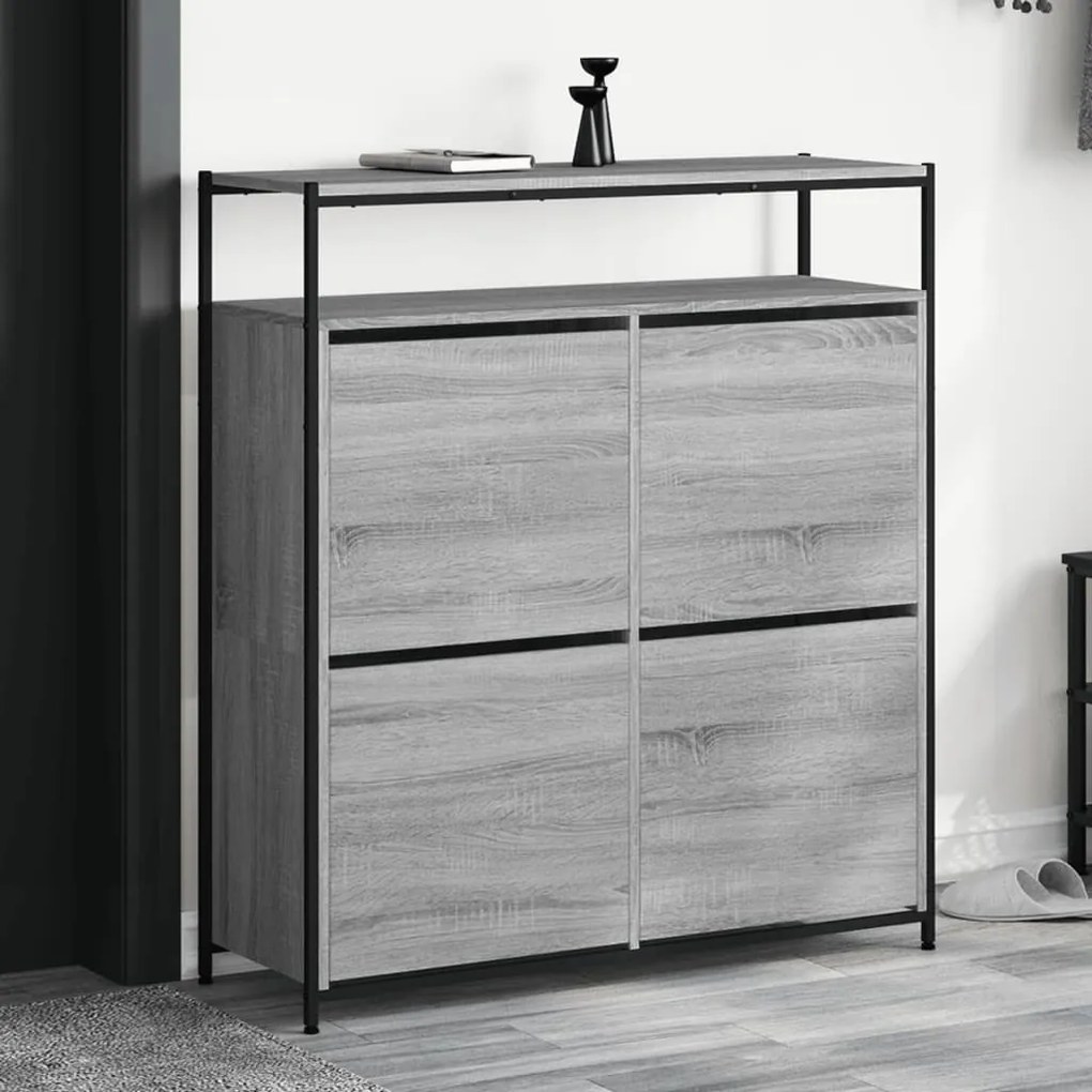 vidaXL Pantofar cu 4 sertare rabatabile, gri sonoma, 100x34x112 cm