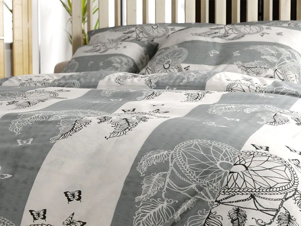 Lenjerie de pat din crep TIRLAN gri-alb Dimensiune lenjerie de pat: 70 x 90 cm | 140 x 200 cm