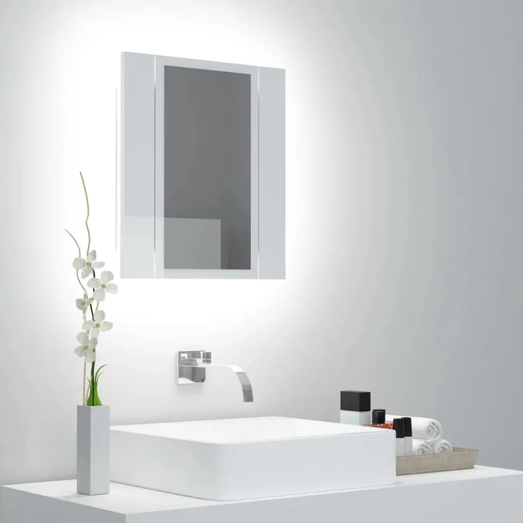 804953 vidaXL Dulap de baie cu oglindă și LED, alb extralucios 40x12x45 acril
