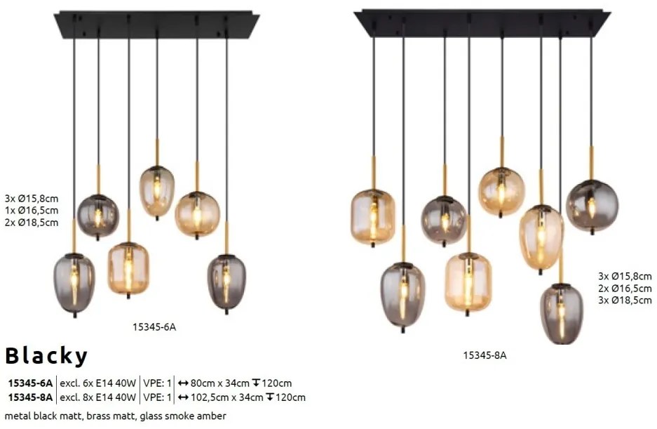 Lustra suspendata 8L design modern Blacky mix