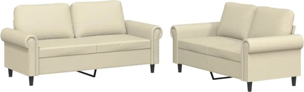 vidaXL Set de canapele cu perne, 2 piese, crem, piele ecologică