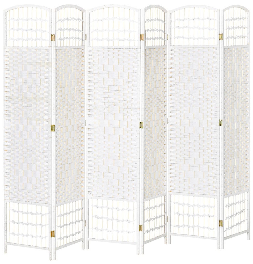 HOMCOM, Paravan interior, 6 panouri pliabile, 242L x 170H cm, lemn de plop, bambus, fibre de hârtie împletită, alb pai | Aosom Romania