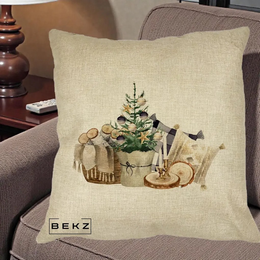 Perna Decorativa Colt Cozy de Craciun Boho, 40x40 cm, Crem, Husa Detasabila, Perna Inclusa, BEKZ®