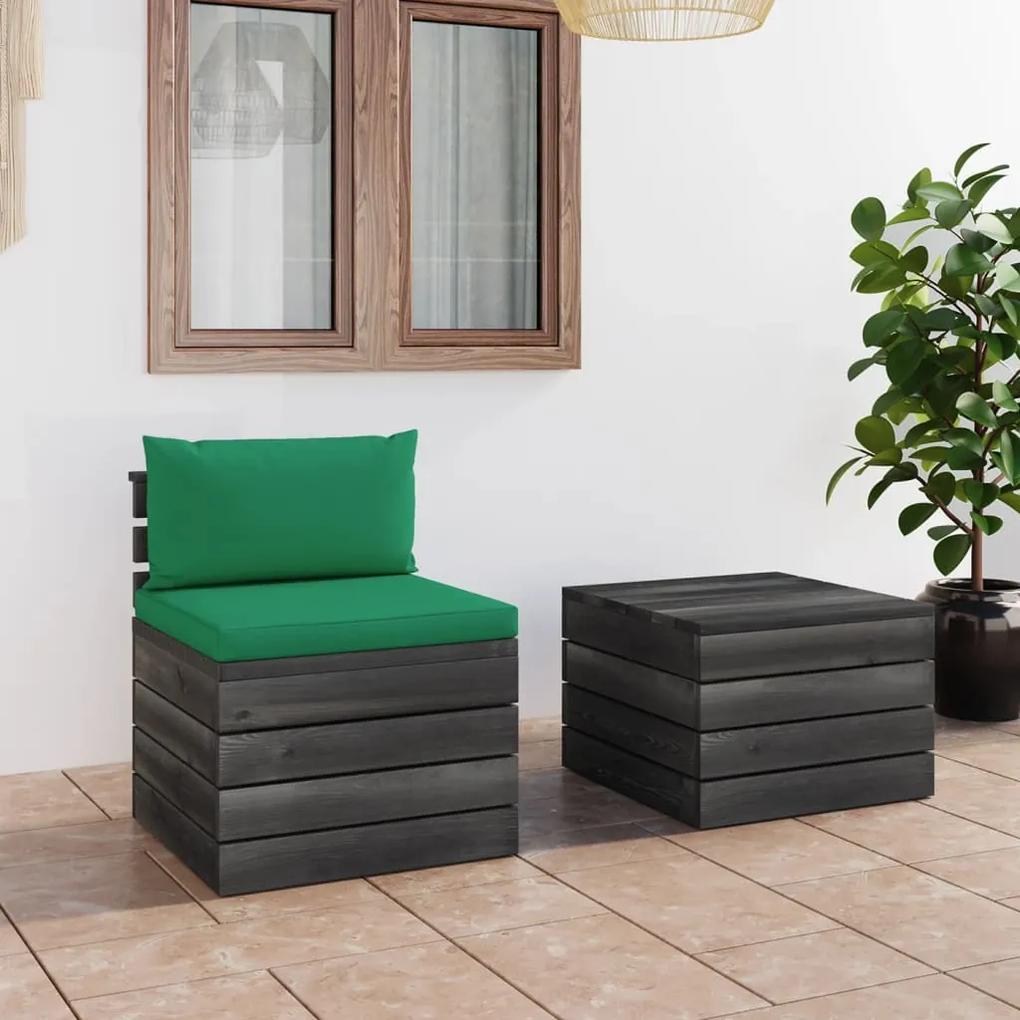 Set mobilier gradina din paleti, 2 piese, cu perne, lemn de pin 2, Verde, Da, Verde