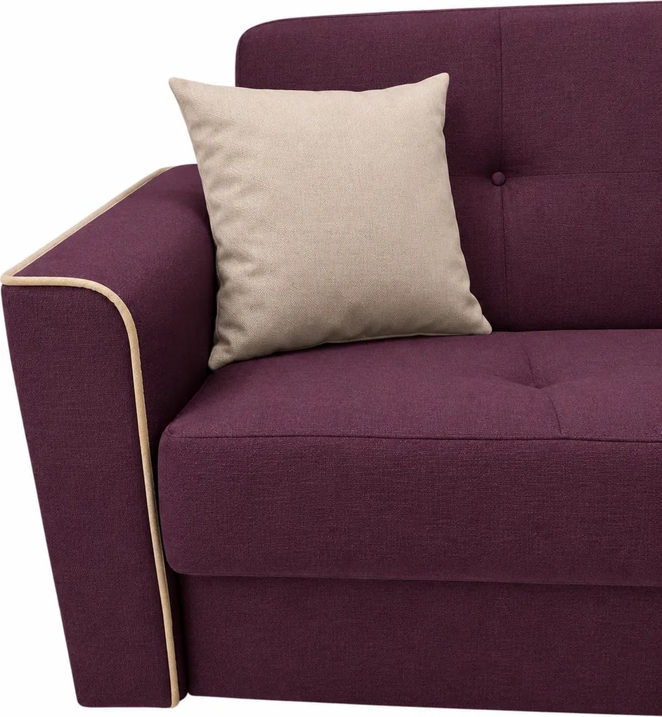 Canapea VERA extensibila, 3 locuri, lada de depozitare, stofa mov + bej 225x90x90 Stofa, Mov + Bej