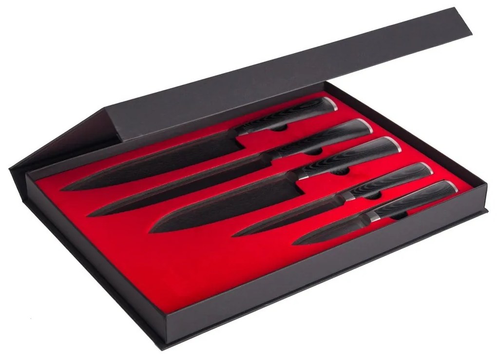 Set de cuțite G21 Damascus Premium în bloc de bambus, cutie, 5 bucăți + piatră de ascuțit