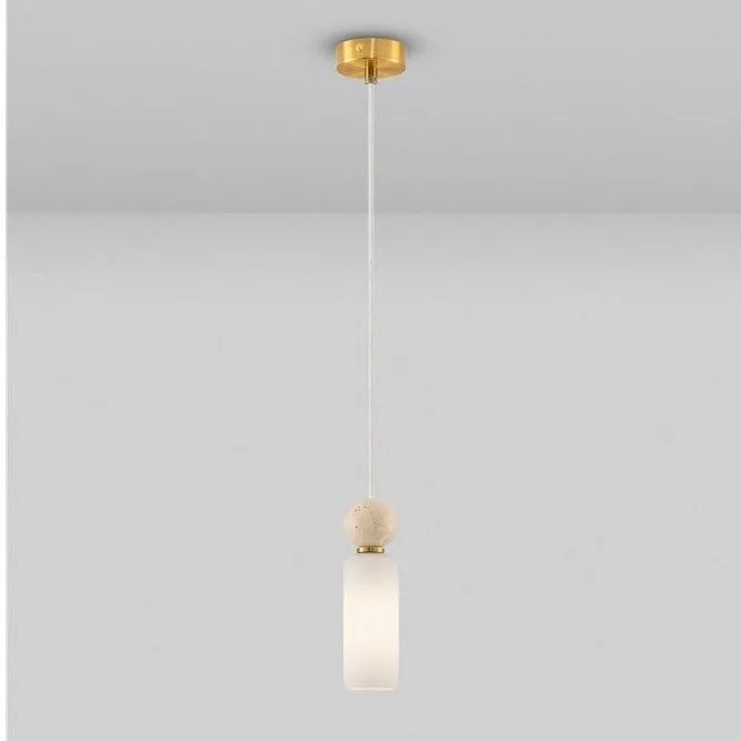 Pendul Metal, Auriu, Travertin, Sticla, FILOMENA