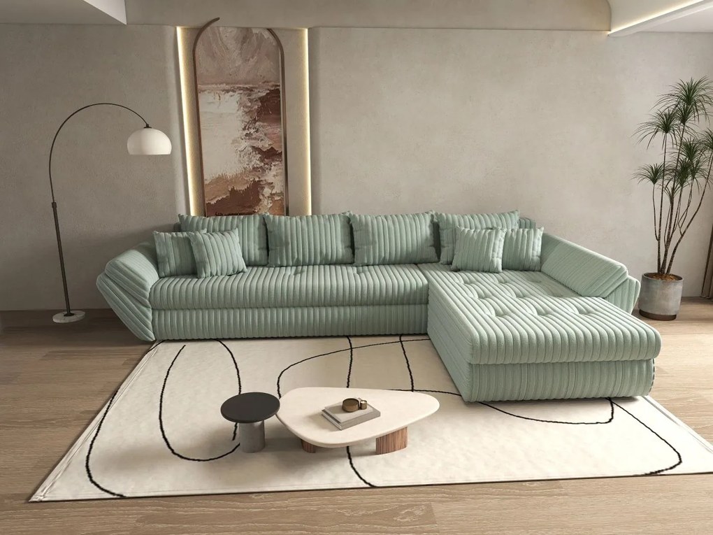 Colțar extensibil dumonde cu ladă de depozitare si sezut confortabil din spuma high-density, Loana XL Ambience Mint II 335x185 cm