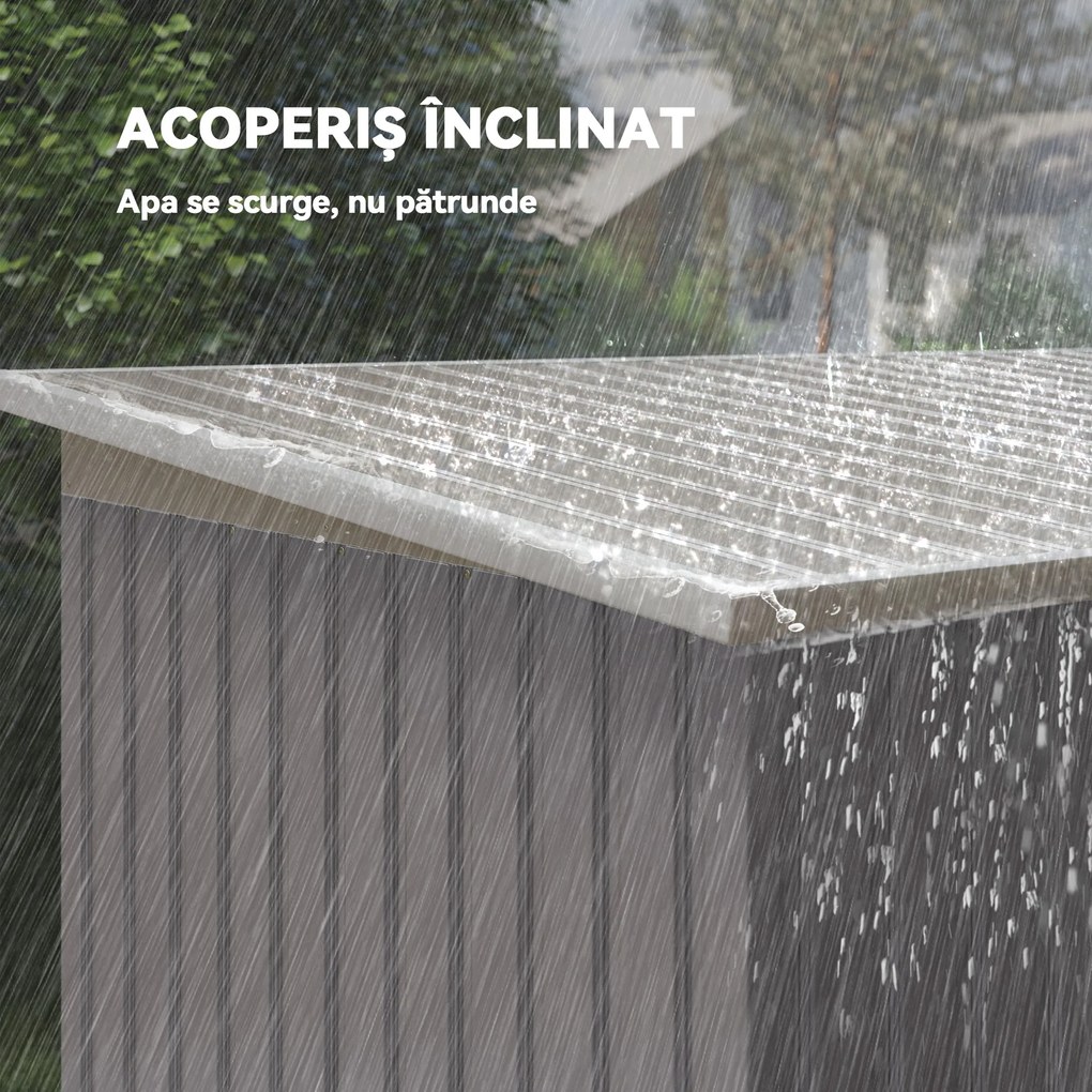 Outsunny - Depozit de grădină din oțel cu 2 orificii de aerisire și 2 uși culisante, 280x130x172 cm, gri deschis | Aosom Romania