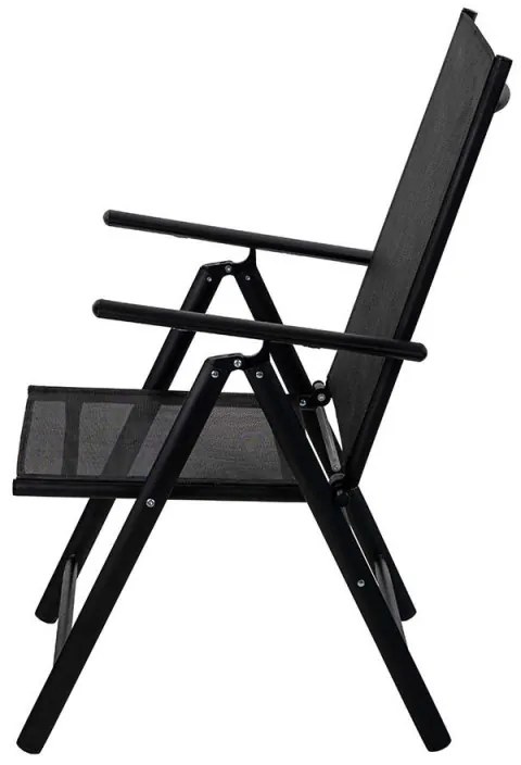 Scaun metalic pliabil Muhler 1005248, 7 pozitii, Spatar si scaun din material textil, Negru