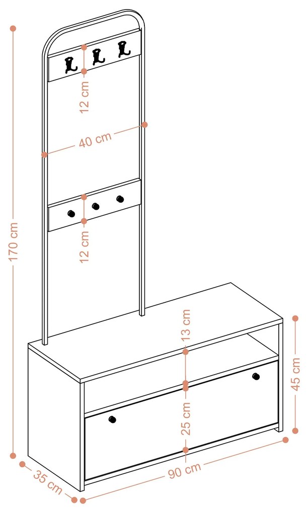 Set mobilier pentru hol Niko (Nuc + Negru). 1073484