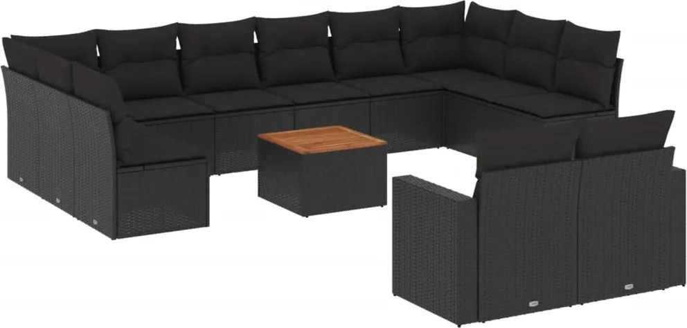 vidaXL Set mobilier de grădină cu perne, 13 piese, negru, poliratan