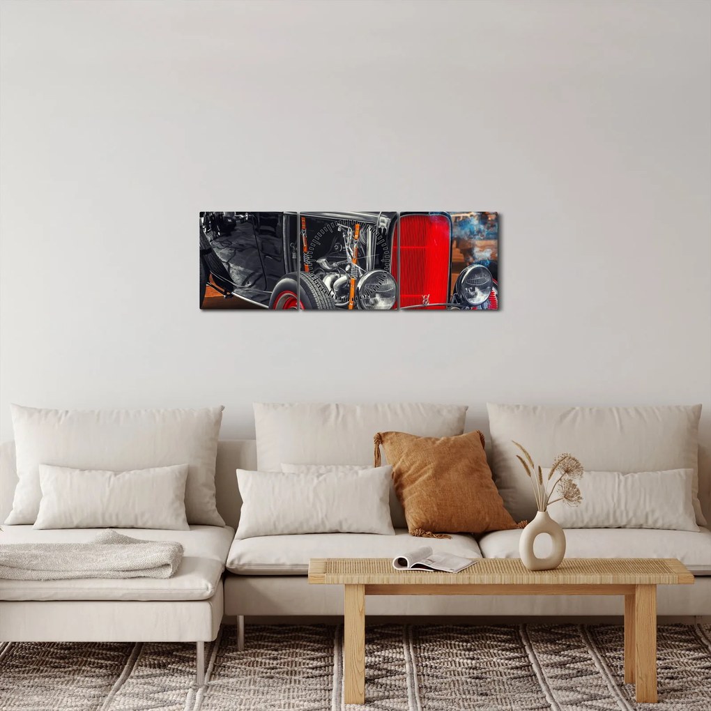 Tablou cu mașina veteran (cu ceas) (90x30 cm)