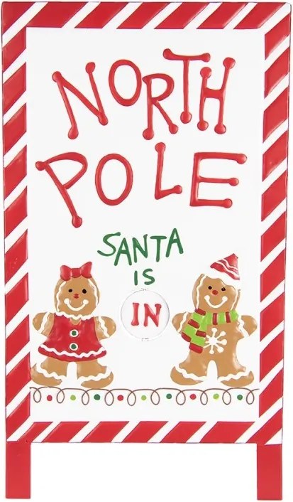 Semn decorativ de Crăciun din metal alb și roșu, 29x16x51 cm, „North Pole”