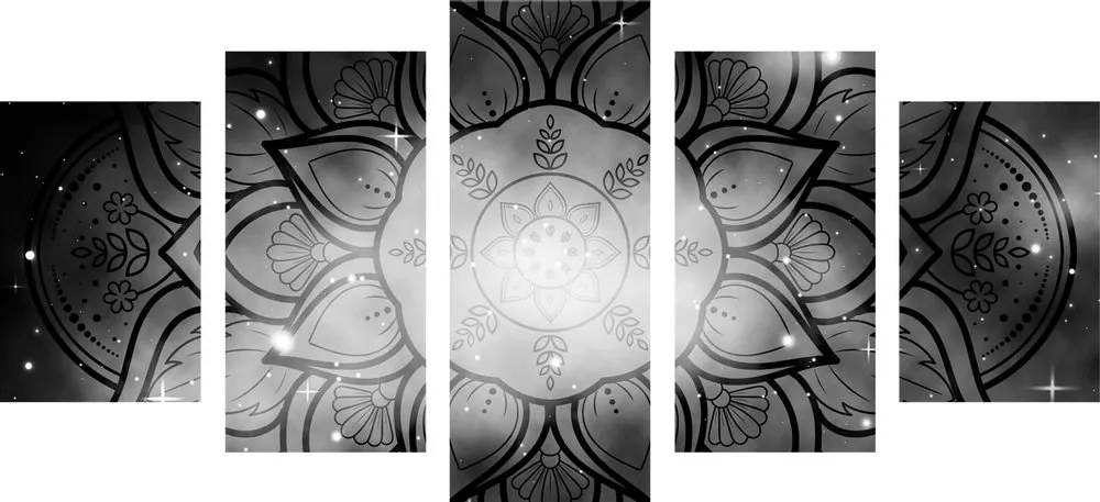 Tablou 5-piese Mandala cu un fundal de galaxie în design alb-negru