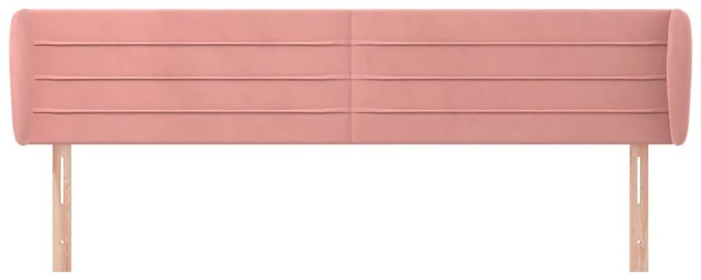 Tablie de pat cu aripioare roz 163x23x78 88 cm catifea 1, Roz, 163 x 23 x 78 88 cm