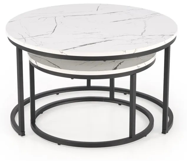 Set 2 mese de cafea Java marmura alba/negru