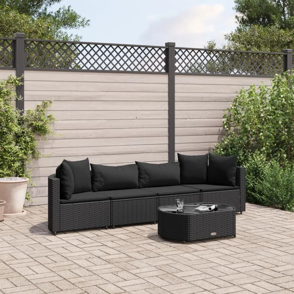 3308371 vidaXL Set mobilier de grădină cu perne, 5 piese, negru, poliratan