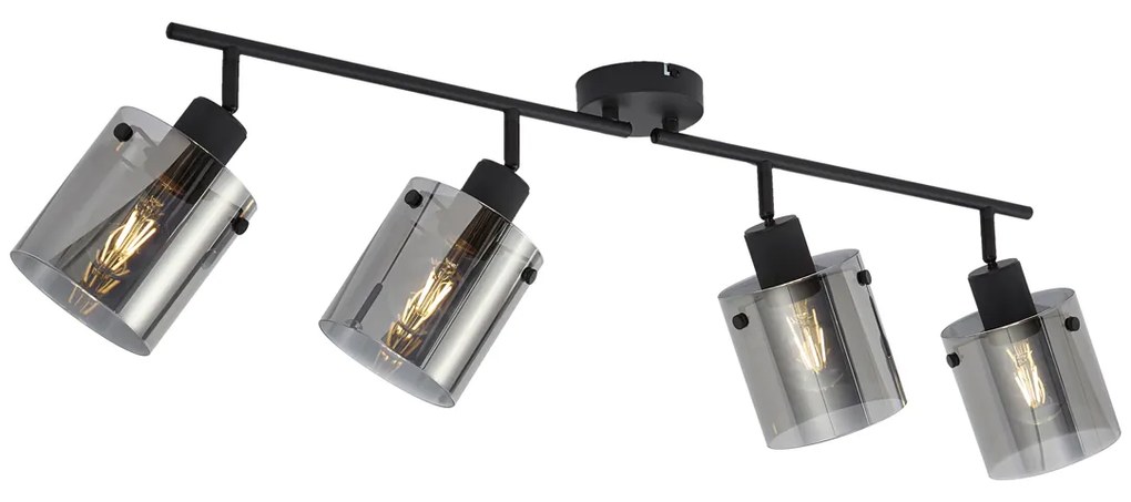 Spot de tavan negru de design cu sticlă fumurie cu 4 lumini - Domo