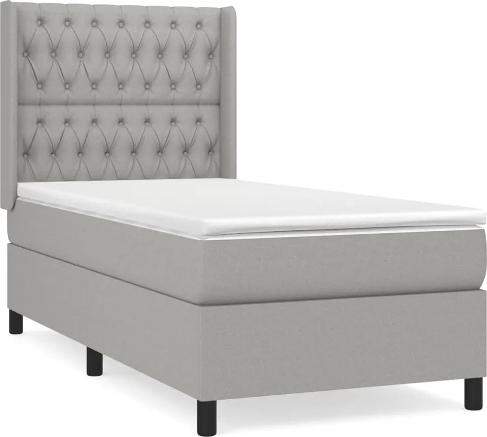 vidaXL Pat box spring cu saltea, gri deschis, 90x200 cm, textil