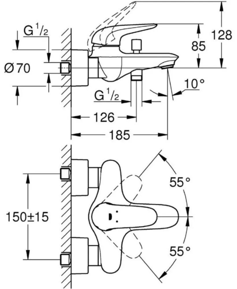 Grohe Eurostyle Baterie cada dus monocomanda, crom, maner plin