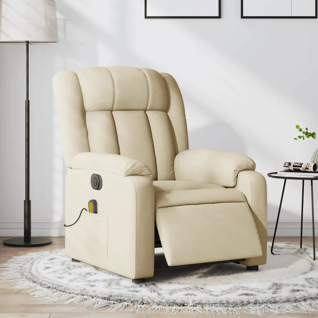 vidaXL Fotoliu electric de masaj rabatabil, crem, textil