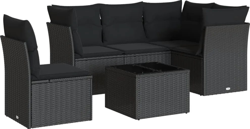 vidaXL Set mobilier de grădină cu perne, 6 piese, negru, poliratan