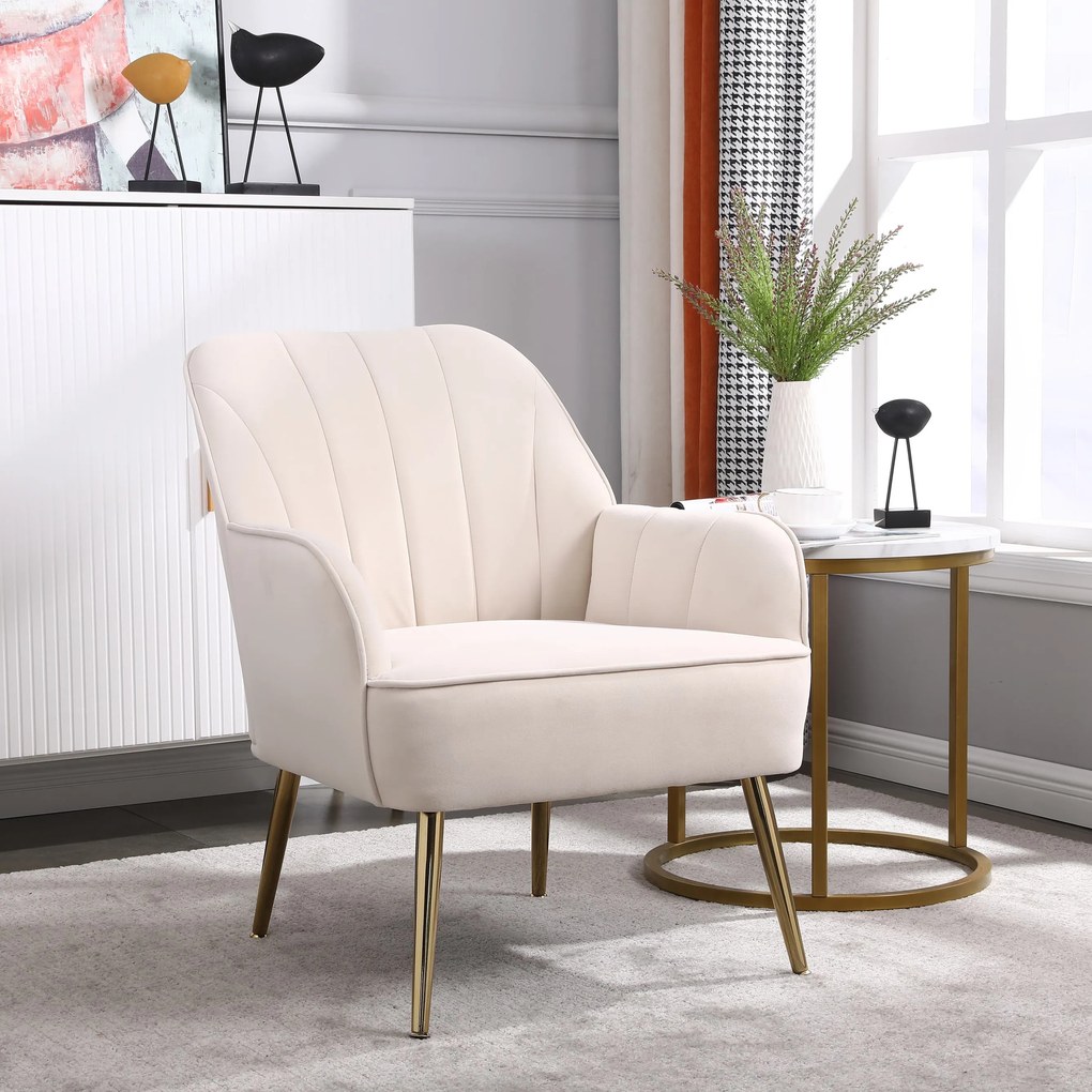 Fotoliu de salon modern din catifea, Design ergonomic, Bej