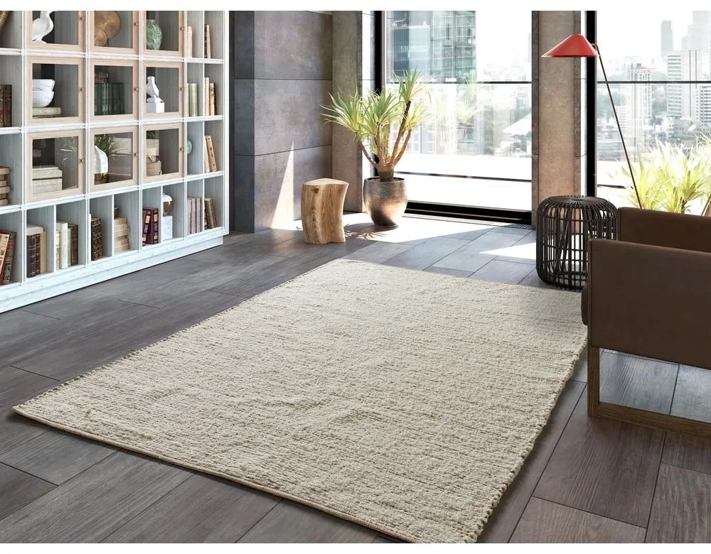 Covor bej țesut manual din bumbac 60x110 cm Reimagine – Universal
