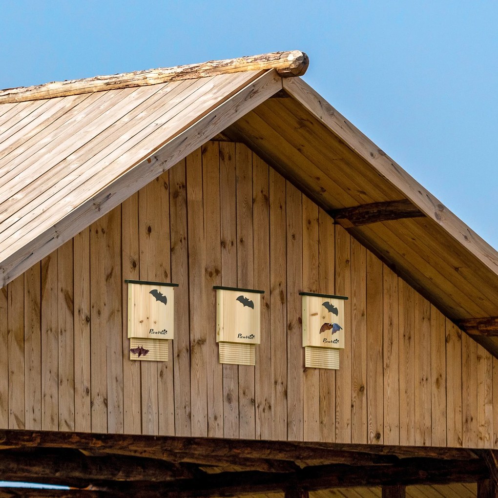 PawHut Set de 3 Adăposturi pentru Liliac din Lemn de Brad pentru Exterior, 25x6x37.5 cm, Lemn Natural | Aosom Romania