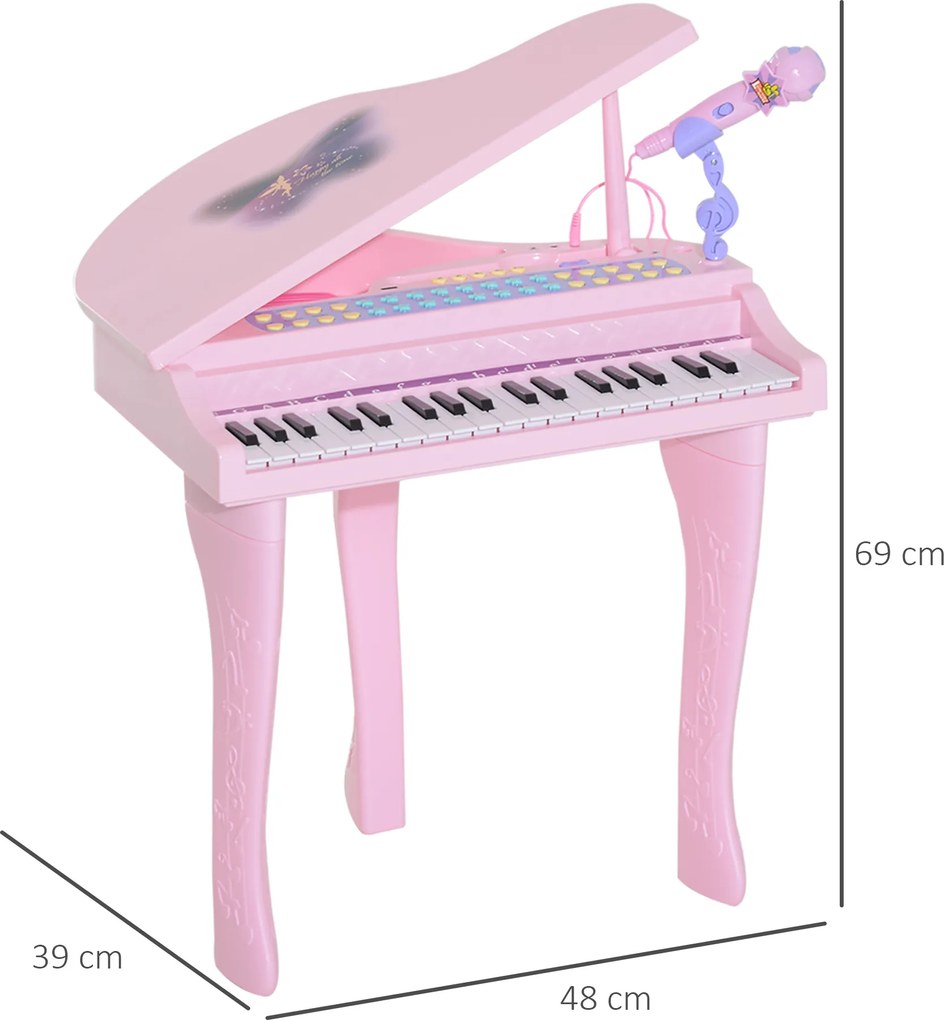 HOMCOM Pian electric 37 clape multifuncțional cu microfon difuzor Roz | Aosom Romania
