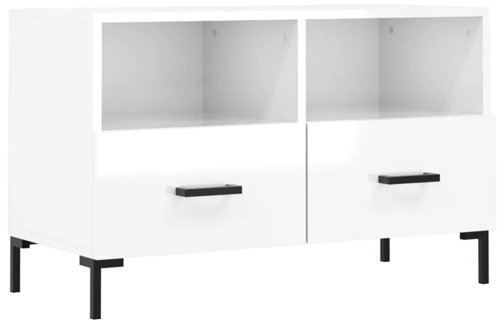vidaXL Comodă TV, alb extralucios, 80x36x50 cm, lemn prelucrat
