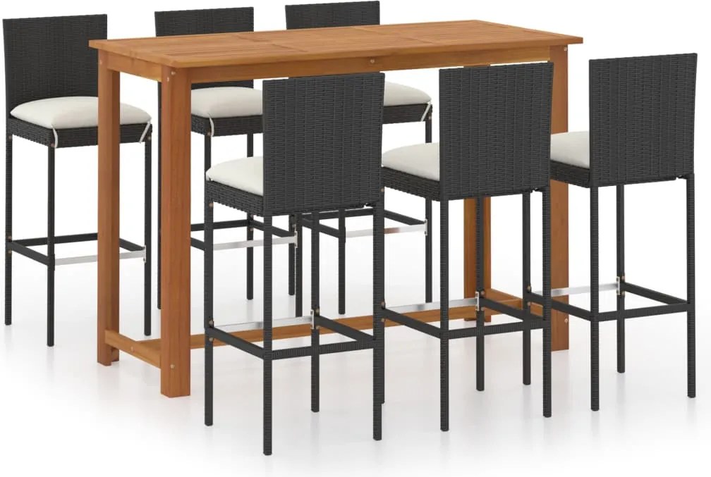 vidaXL Set mobilier bar de grădină cu perne, 7 piese, negru