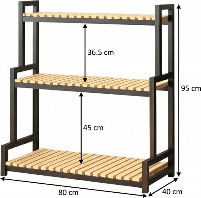 Suport de flori GREENY 3 etajere 95x80 cm, negru / decor stejar