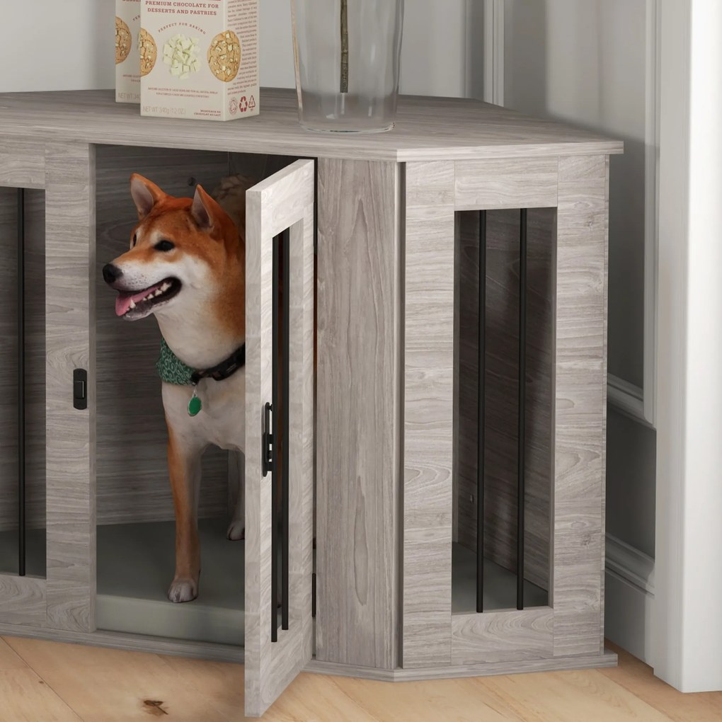 PawHut Cușcă pentru câine, cușcă, design colțar, incl. încuietoare, 1 pernă de odihnă, 104 x 55 x 63 cm, Maro | Aosom Romania