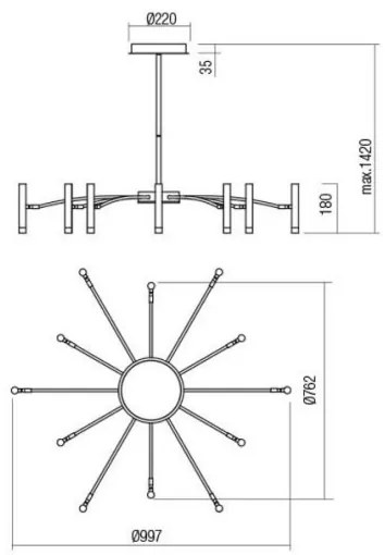 Redo 01-3448 - Lustru LED reglabil pe tijă RAYEN LED/60W/230V CRI 90 auriu