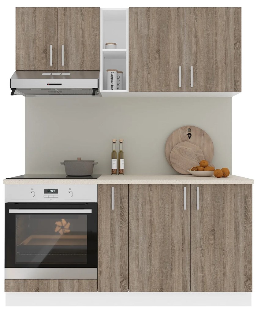 Set Bucatarie Karo V7, Stejar Sonoma Inchis/Alb, Blat Thermo 28 mm, L 160 cm
