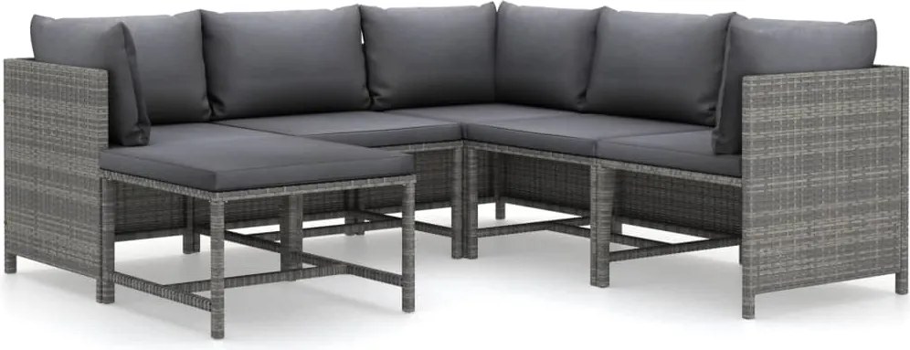 vidaXL Set mobilier de grădină cu perne, 6 piese, gri, poliratan