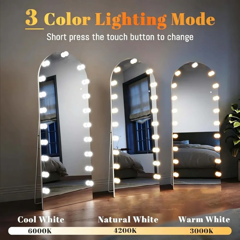 Oglindă Arcuită cu becuri LED, Iluminare Reglabilă, 3 Culori, Control Touch, Sticlă HD, cu Suport, 160x50 cm