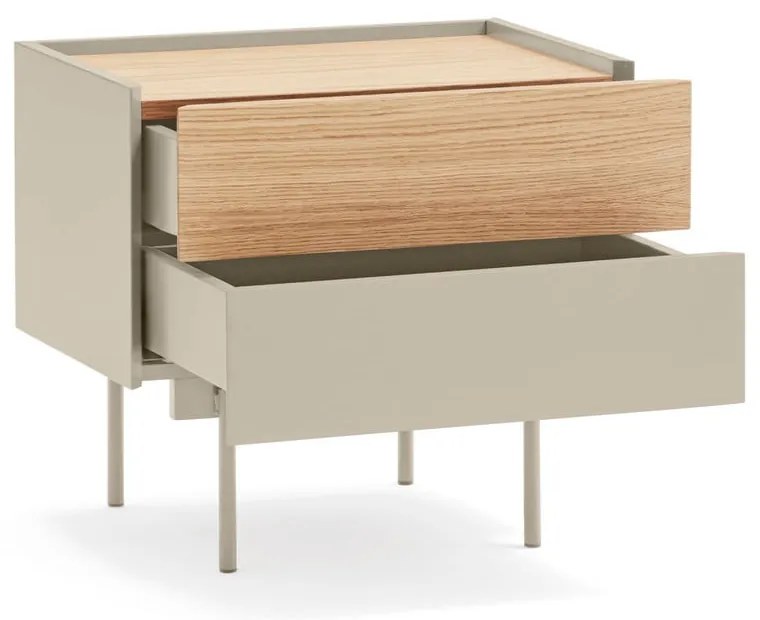 Noptieră bej-natural cu aspect de lemn de stejar Otto – Teulat