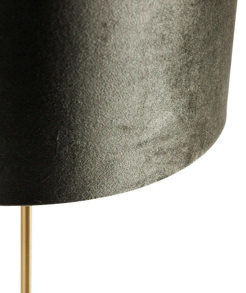 Tafellamp messing met velours kap groen 35cm - Kaso